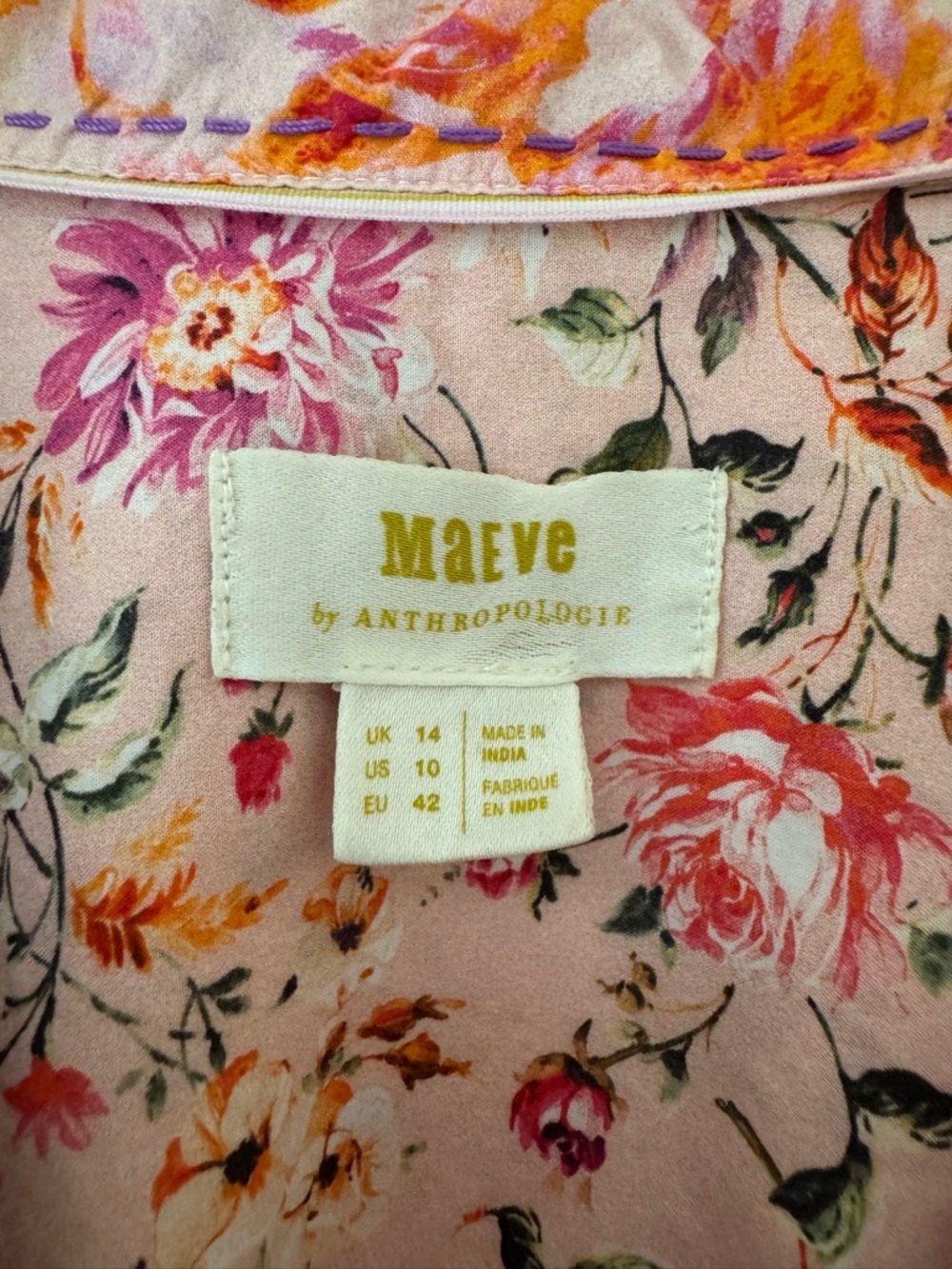 Maeve by Anthropologie The Clarissa High Low Button Down Stripe Floral Top Sz 14 - Picture 12 of 15